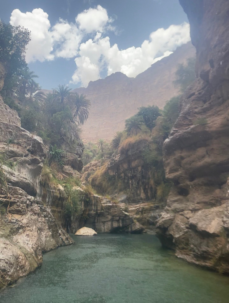 a photograph from down in the wadi looking up toward the sky