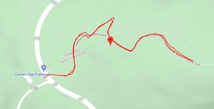 map of carvers gap trail along NC and TN border